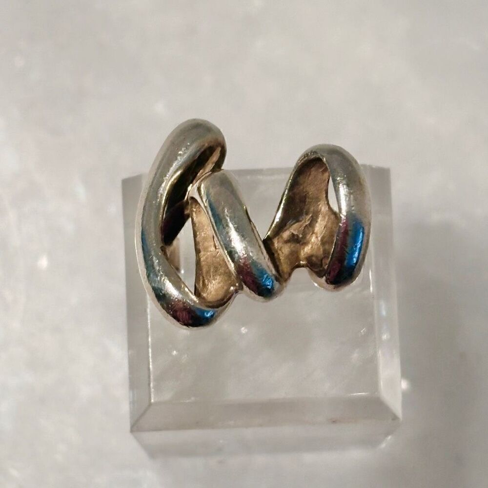Vintage Handmade Sterling Silver Squiggle Artwork Ring Size 4.5